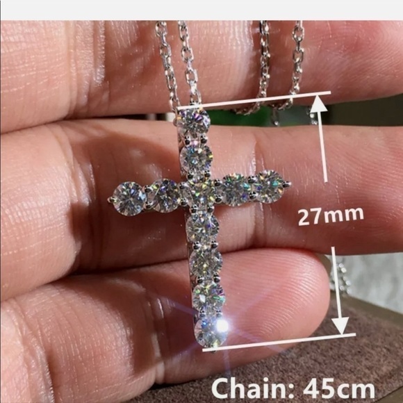 New 925 Sterling Silver Diamond Cross Necklace - Picture 3 of 9